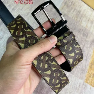 Burberry Monogram Reversible Belt Brown Beige Black Leather Belt