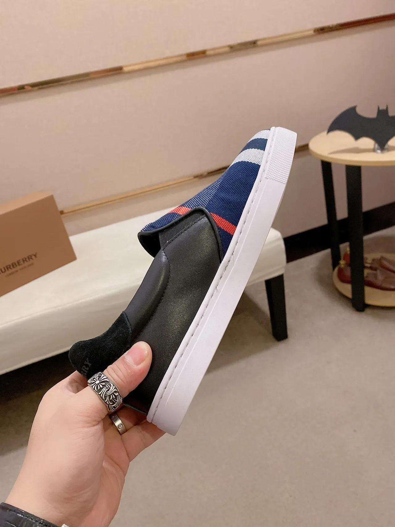 Burberry Navy Black Zapatillas Lifestyle Slip-On con Patrón a Cuadros de Tejido 6