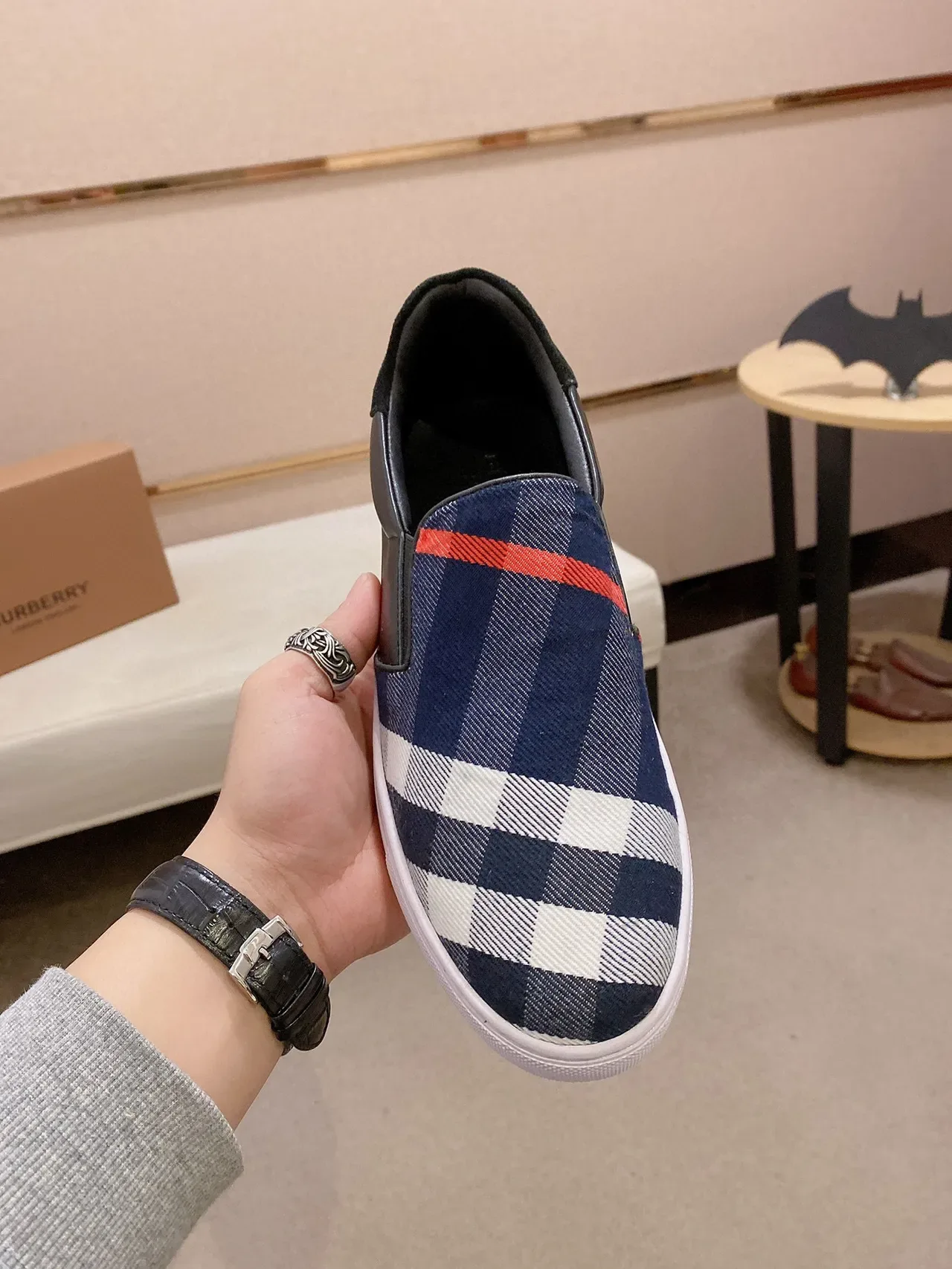Burberry Navy Black Zapatillas Lifestyle Slip-On con Patrón a Cuadros de Tejido 9