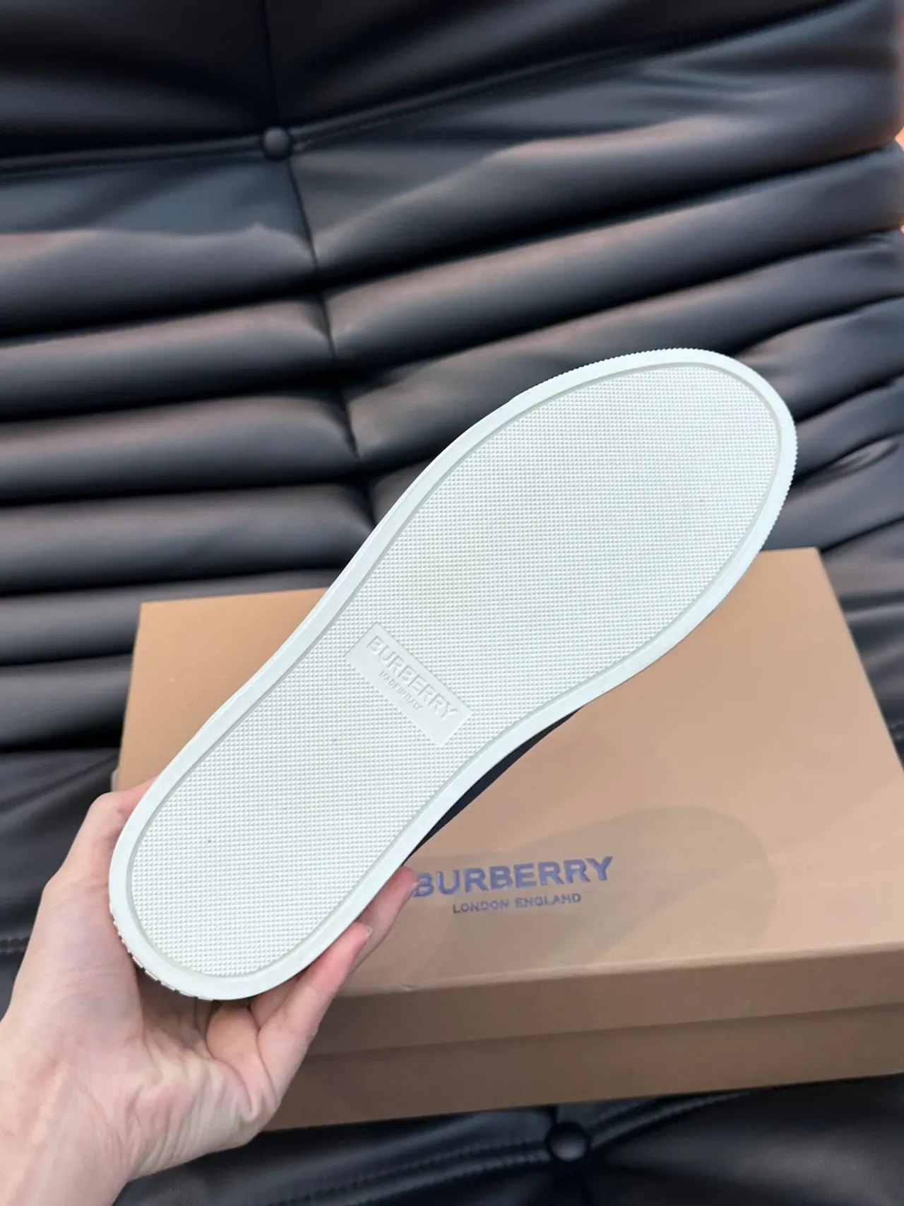 Burberry Navy White Suede And Leather Check-Pattern Heel Panel Lifestyle Sneakers 2