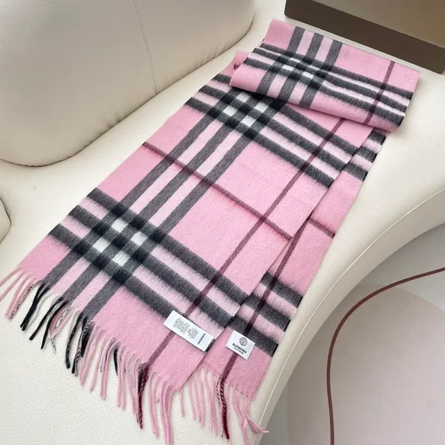 Burberry Nova Check Cachecol de Cachemira Rosa Preto Branco 6
