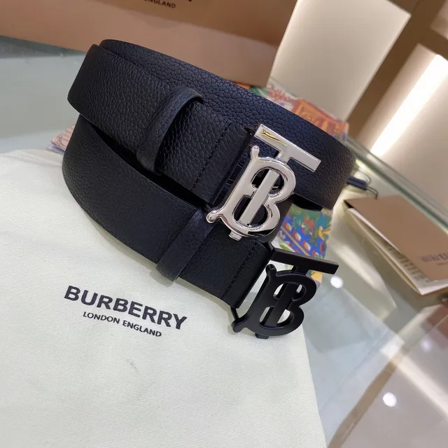 Burberry TB Belt Black Pebbled Leather Belt 5