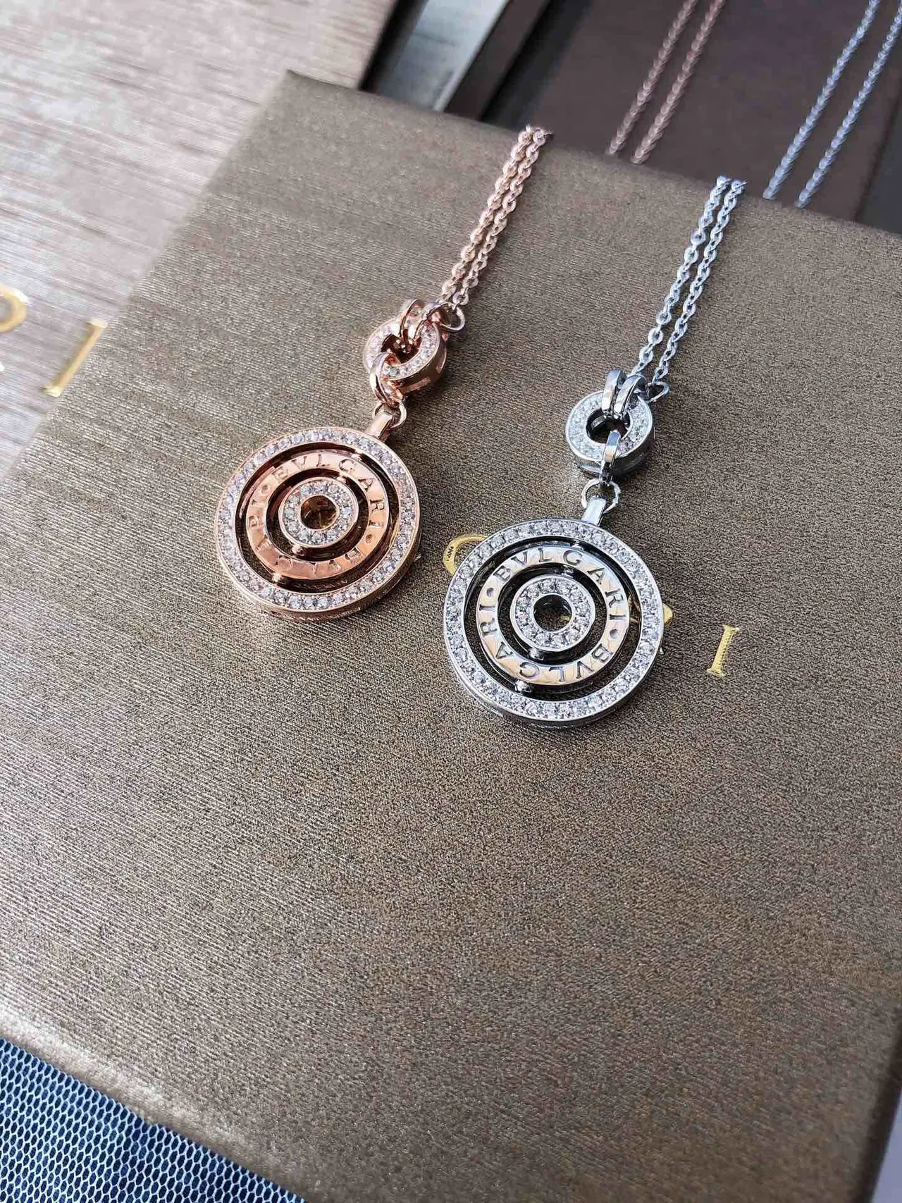 Bvlgari B.zero1 Concentric Ring Pavé Crystal Pendant Necklaces 2
