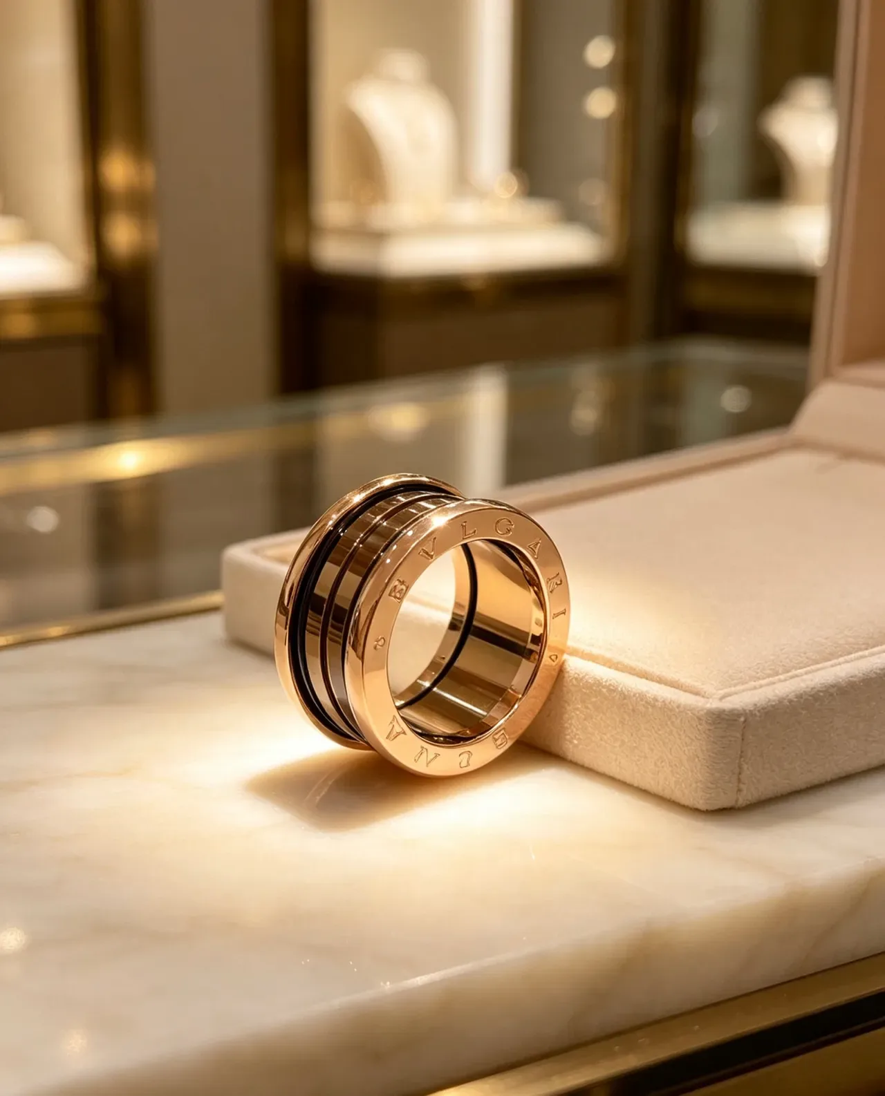 Bvlgari B.zero1 Gold Black Multi-Band Rotating Ring 8