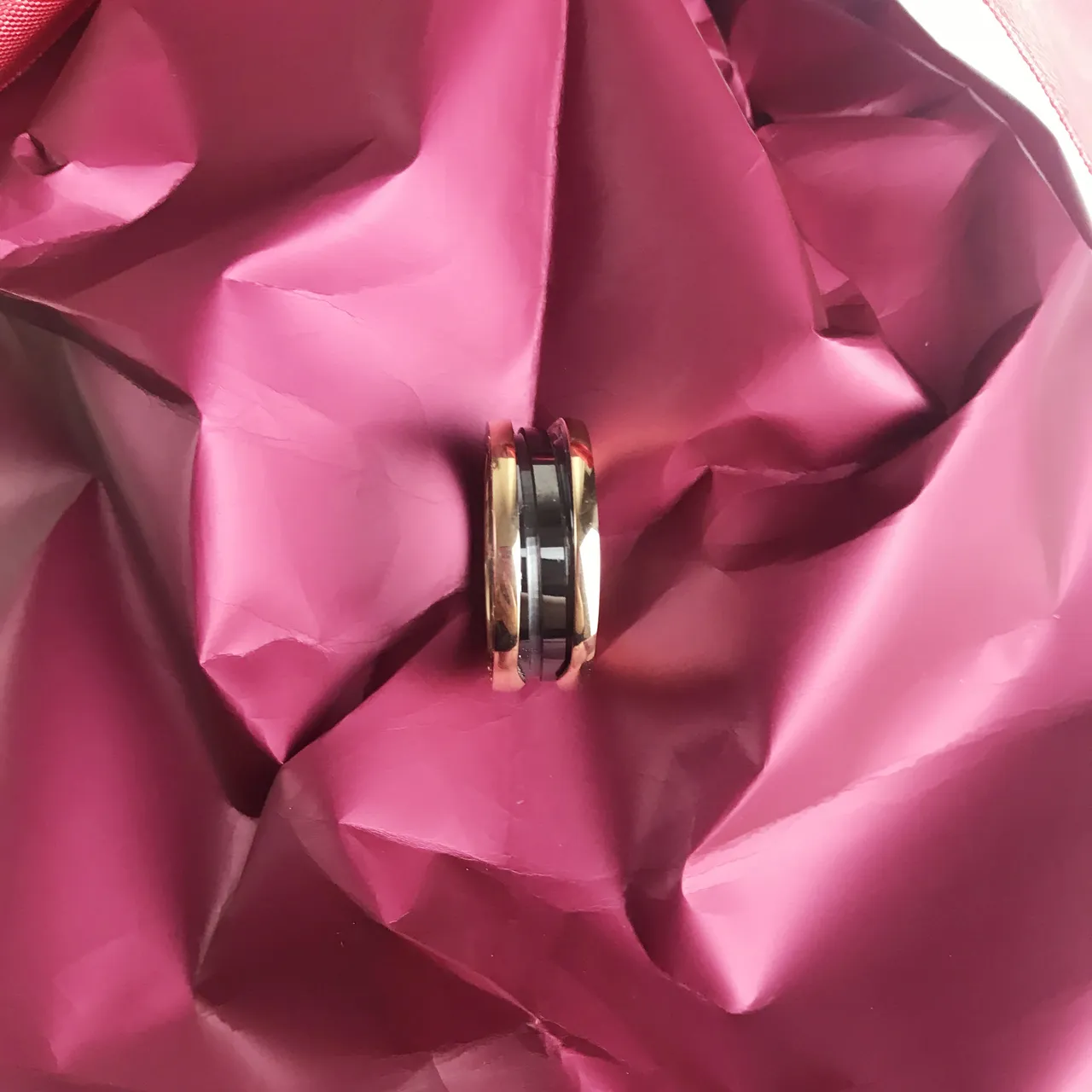 Bvlgari B.zero1 Gold Pink Engraved Logo Ring 5