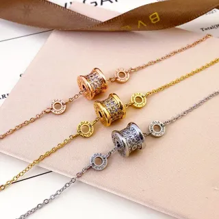 Bvlgari B.zero1 Gold Silver Cylindrical Barrel Charm Pavé Crystal Setting Bracelet