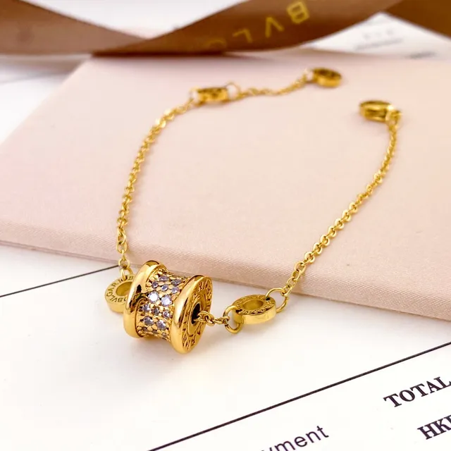 Bvlgari B.zero1 Gold Silver Cylindrical Barrel Charm Pavé Crystal Setting Bracelet 3
