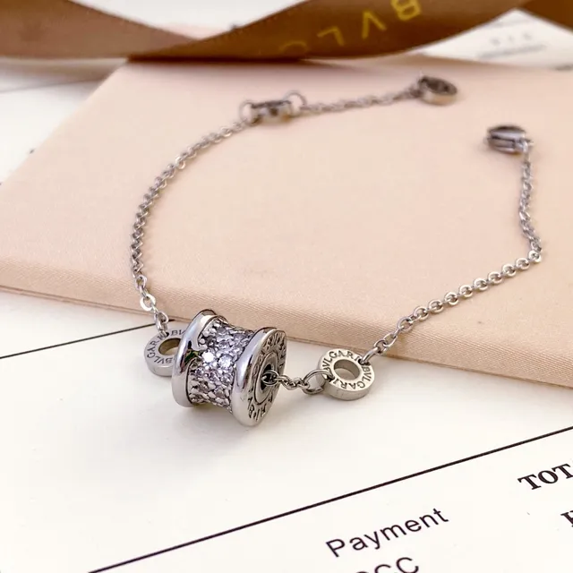 Bvlgari B.zero1 Gold Silver Cylindrical Barrel Charm Pavé Crystal Setting Bracelet 4