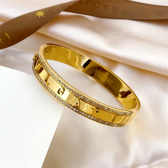 Bvlgari B.zero1 Pavé-Crystal Engraved Letter Silver Bracelet 2