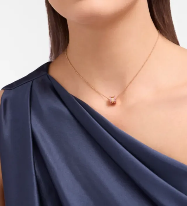 Bvlgari B.zero1 गुलाबी जेमस्टोन सिलिंड्रिकल पेंडेंट नेकलेस 9