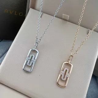 Bvlgari B.zero1 فضة ذهب متشابك هندسي قلادة pavé-set كريستالات سلسلة