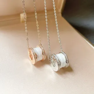 Bvlgari B.zero1 White Ceramic and Pavé Diamond Pendant Necklace