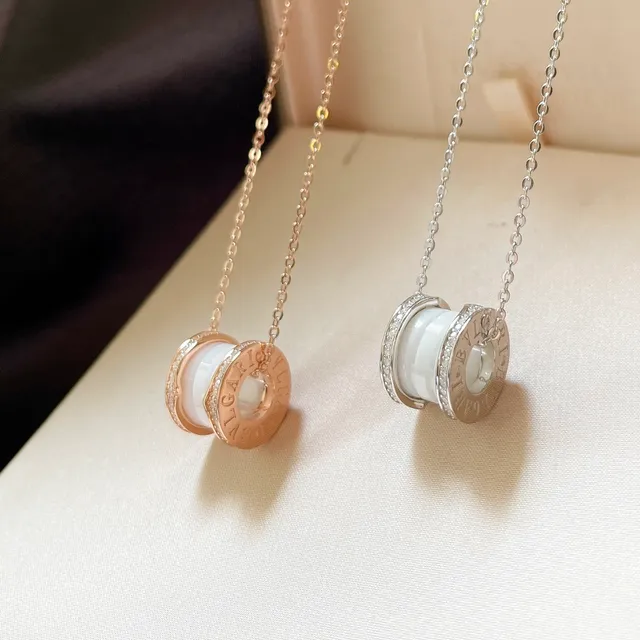 Bvlgari B.zero1 White Ceramic and Pavé Diamond Pendant Necklace 2