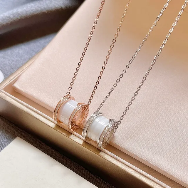 Bvlgari B.zero1 White Ceramic and Pavé Diamond Pendant Necklace 3