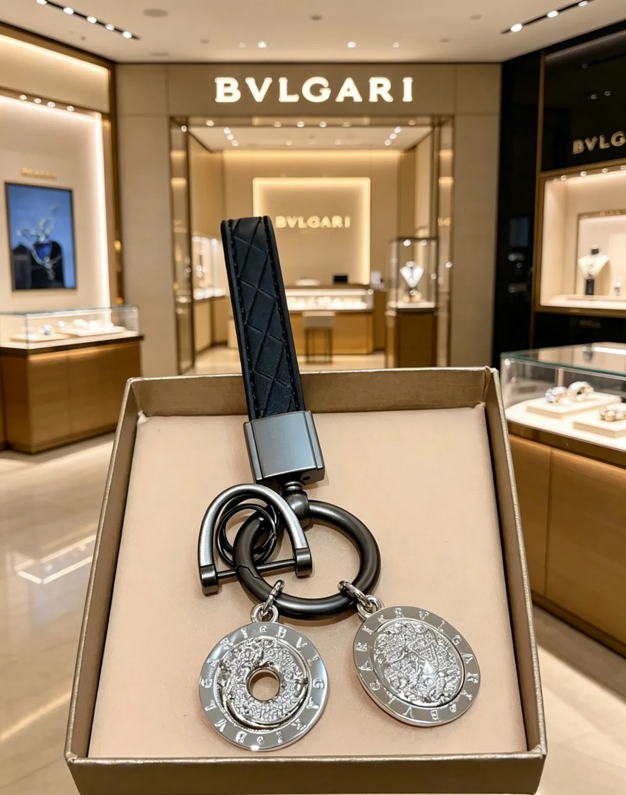 Bvlgari Black Silver Quilted Leather Strap Pavé Crystal Discs Bracelet 2