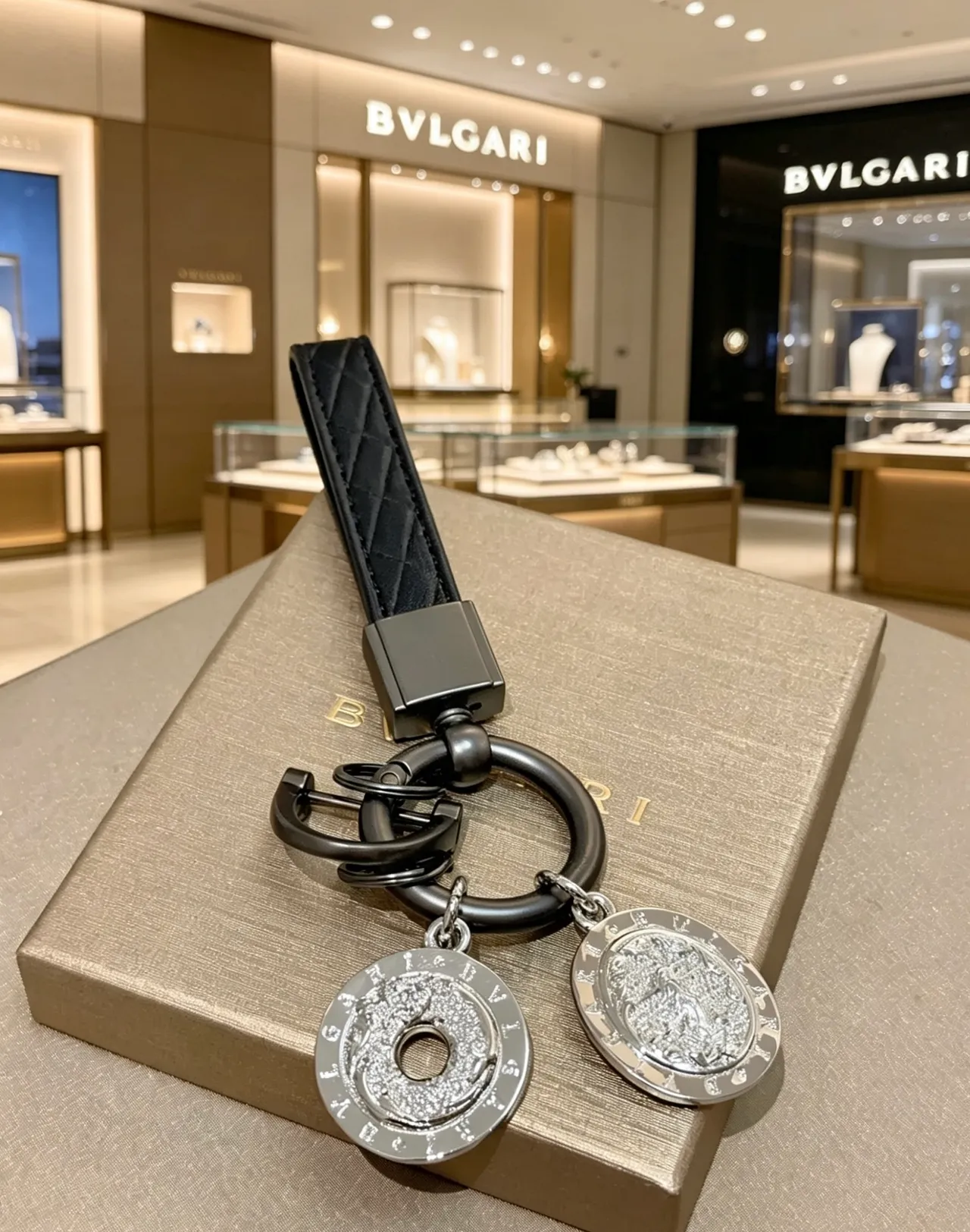 Bvlgari Black Silver Quilted Leather Strap Pavé Crystal Discs Bracelet 5