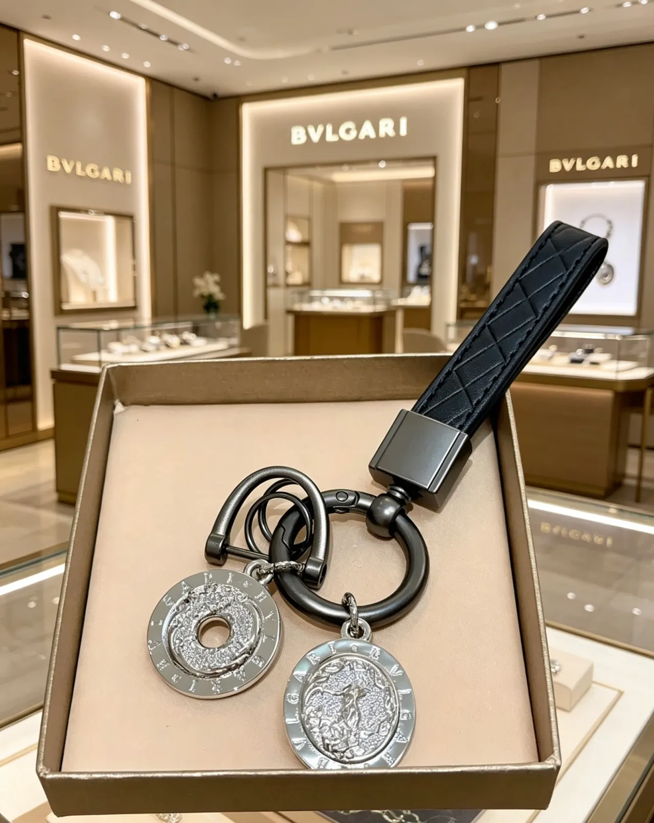 Bvlgari Black Silver Quilted Leather Strap Pavé Crystal Discs Bracelet 6