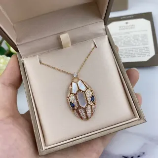 Bvlgari सोने नीले ज्यामितीय विभाजित पेंडेंट माँगोशी इनले नेकलेस