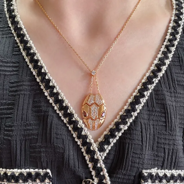 Bvlgari Gold Red Serpentine Pendant Pavé Diamond Scales Necklace 9