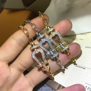 Bvlgari Gold Silver Pavé-Diamond Horseshoe-Bit Motif Bracelet