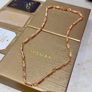 Bvlgari Gold Silver Rectangular-Link Chain Pavé-Set Stones Necklace