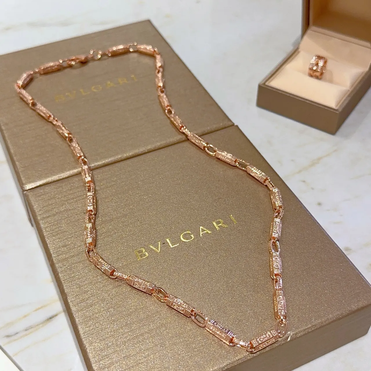 Bvlgari Gold Silver Rectangular-Link Chain Pavé-Set Stones Necklace 9