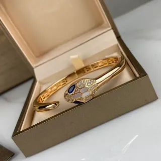 Bvlgari Serpenti सोने का नीला सर्पेंट हेड मोटिफ हनीकॉम्ब मेश बैंड ब्रेसलेट