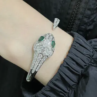 Bvlgari Serpenti Snake-Head Pavé Diamond and Emerald Bracelet