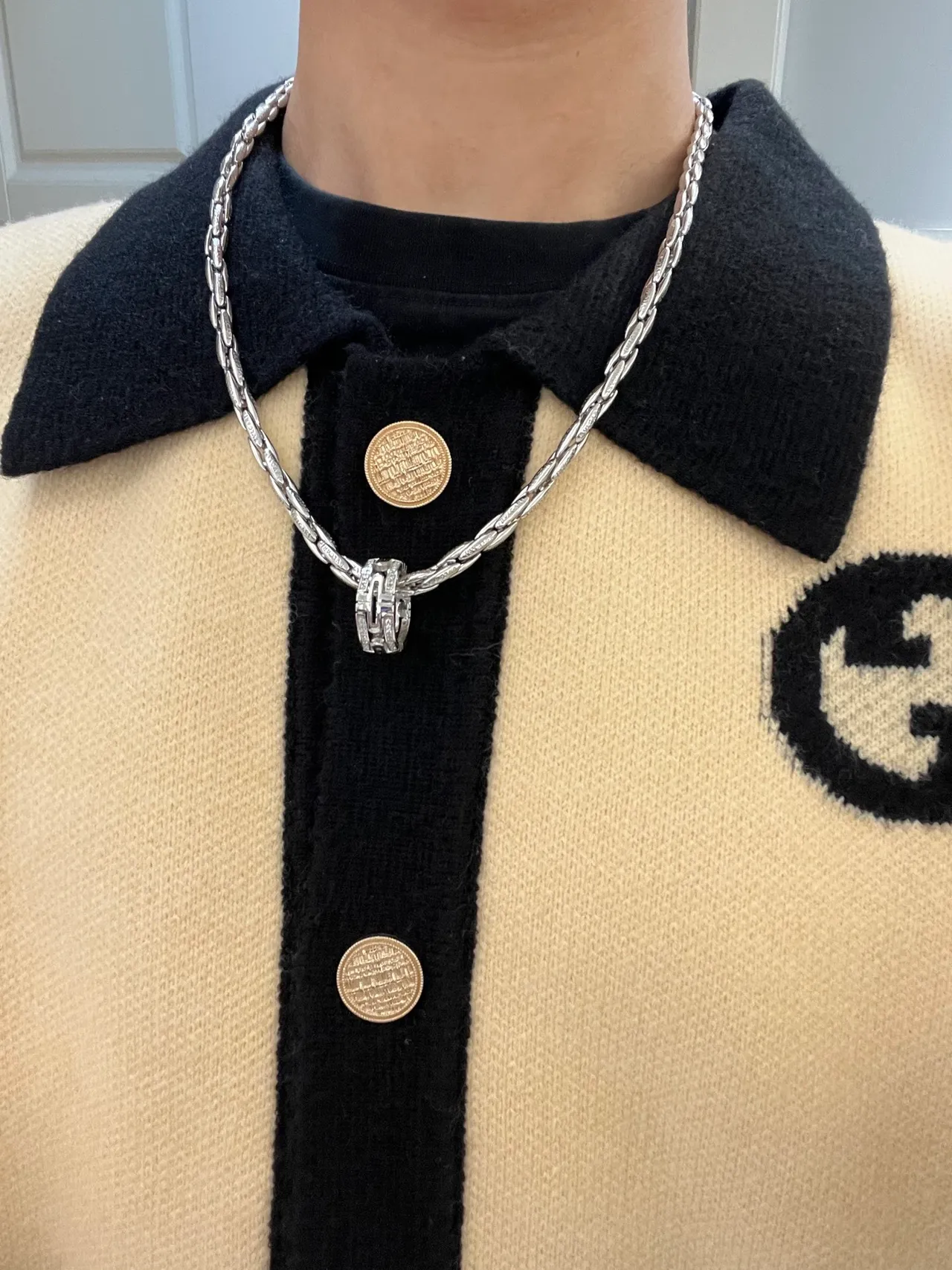 Bvlgari Silver White Twisted-Link Chain Pavé-Set Stones Necklace 2