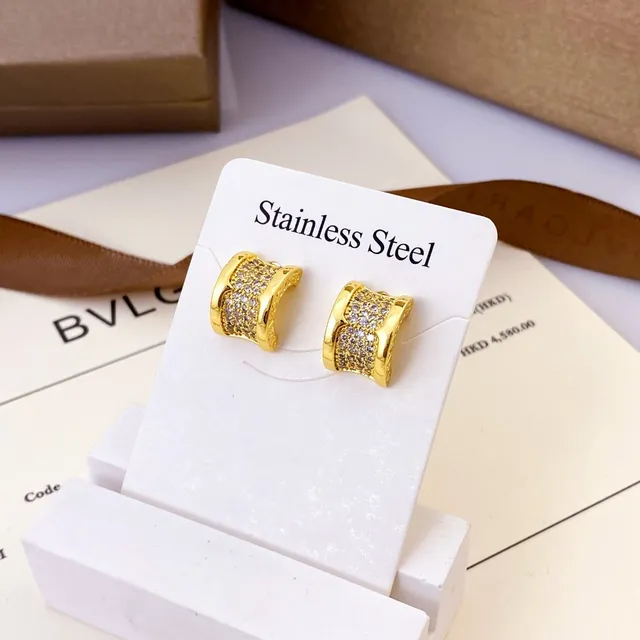 Bvlgari Stainless Steel Pavé-Set C-Hoop Earrings 4