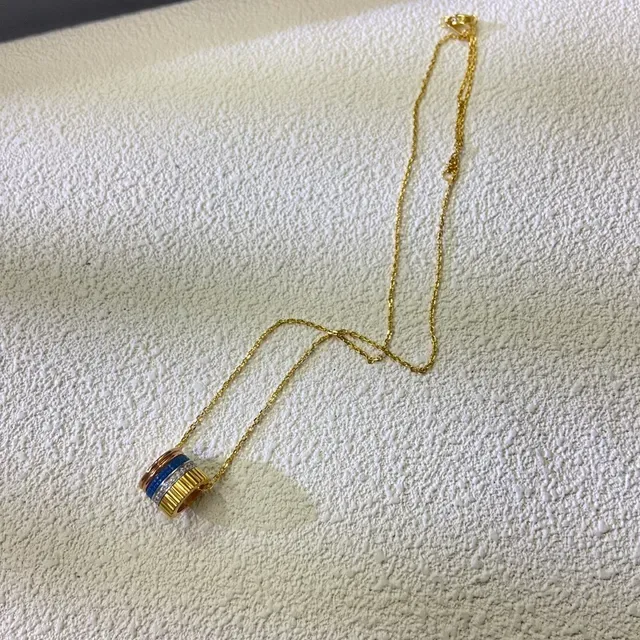 Cartier 18K ذهب أزرق متعدد الأشرطة معلق أسطواني 4