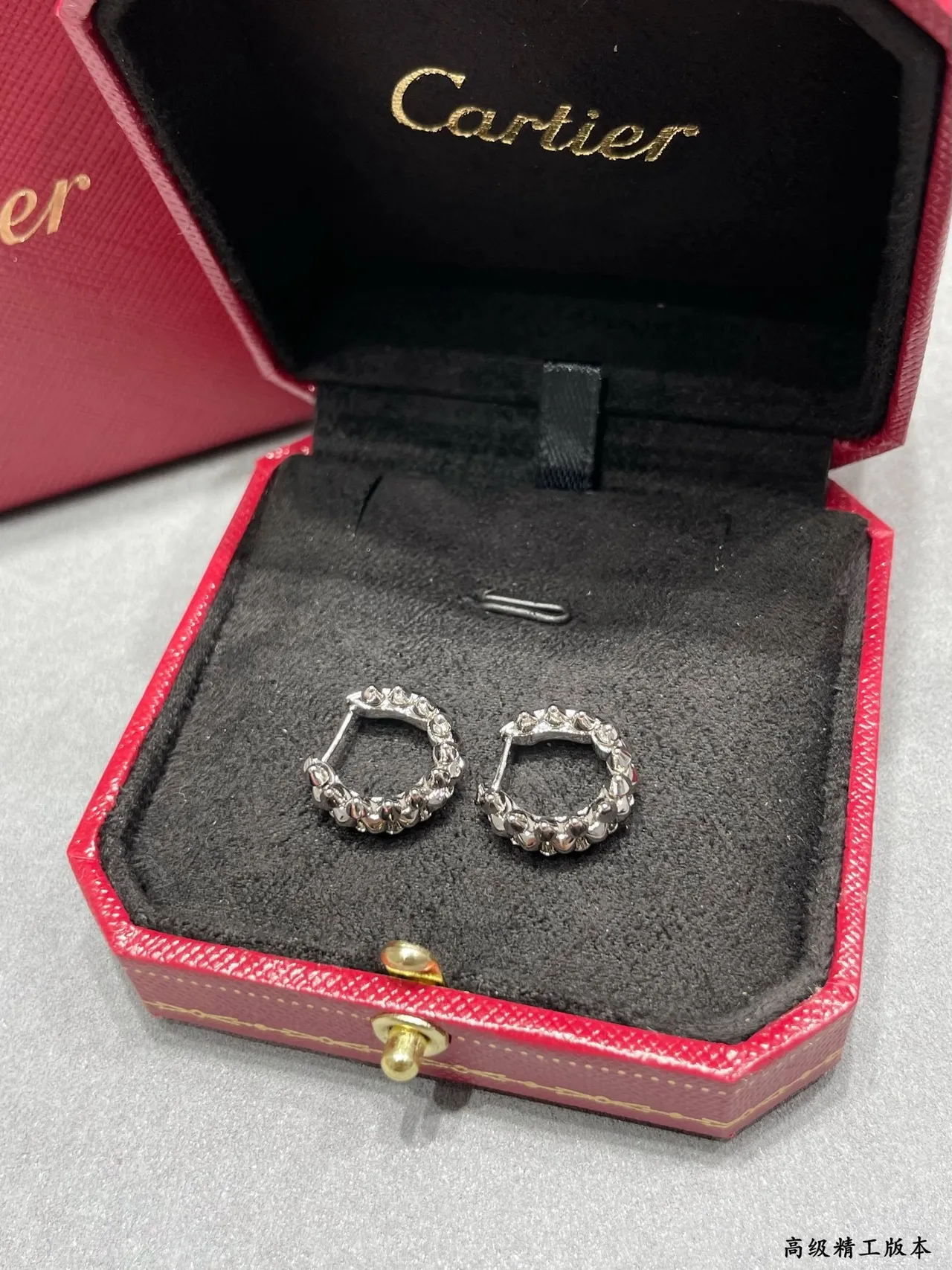 Cartier Gold Silver Interlocking Double-C Motif Textured Granulated Surface Earrings 3
