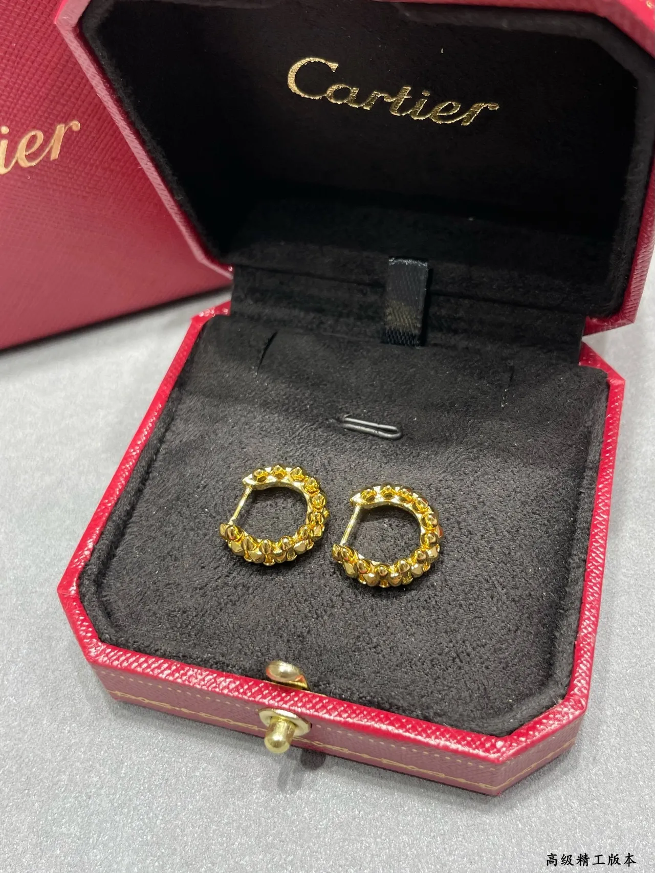 Cartier Gold Silver Interlocking Double-C Motif Textured Granulated Surface Earrings 4