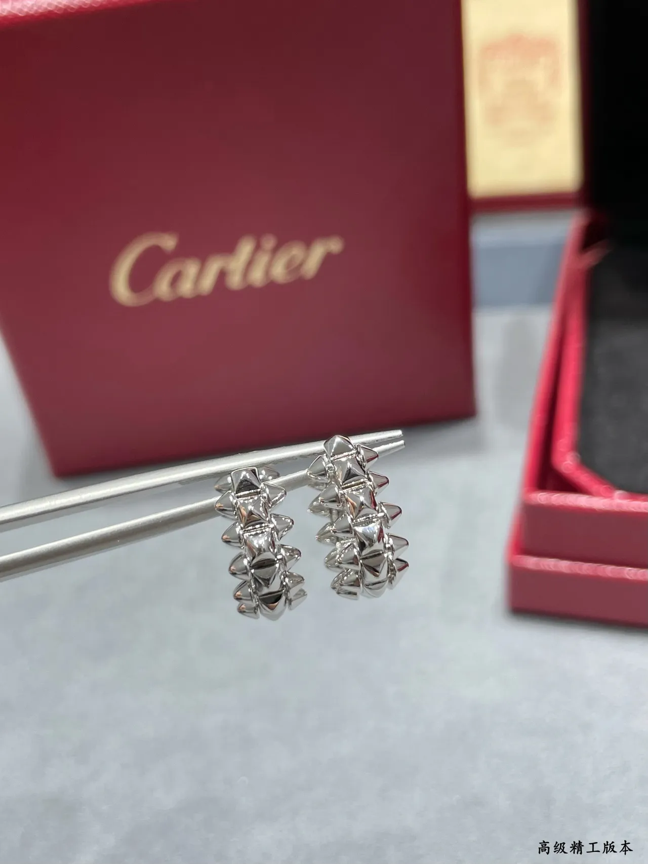 Cartier Gold Silver Interlocking Double-C Motif Textured Granulated Surface Earrings 6