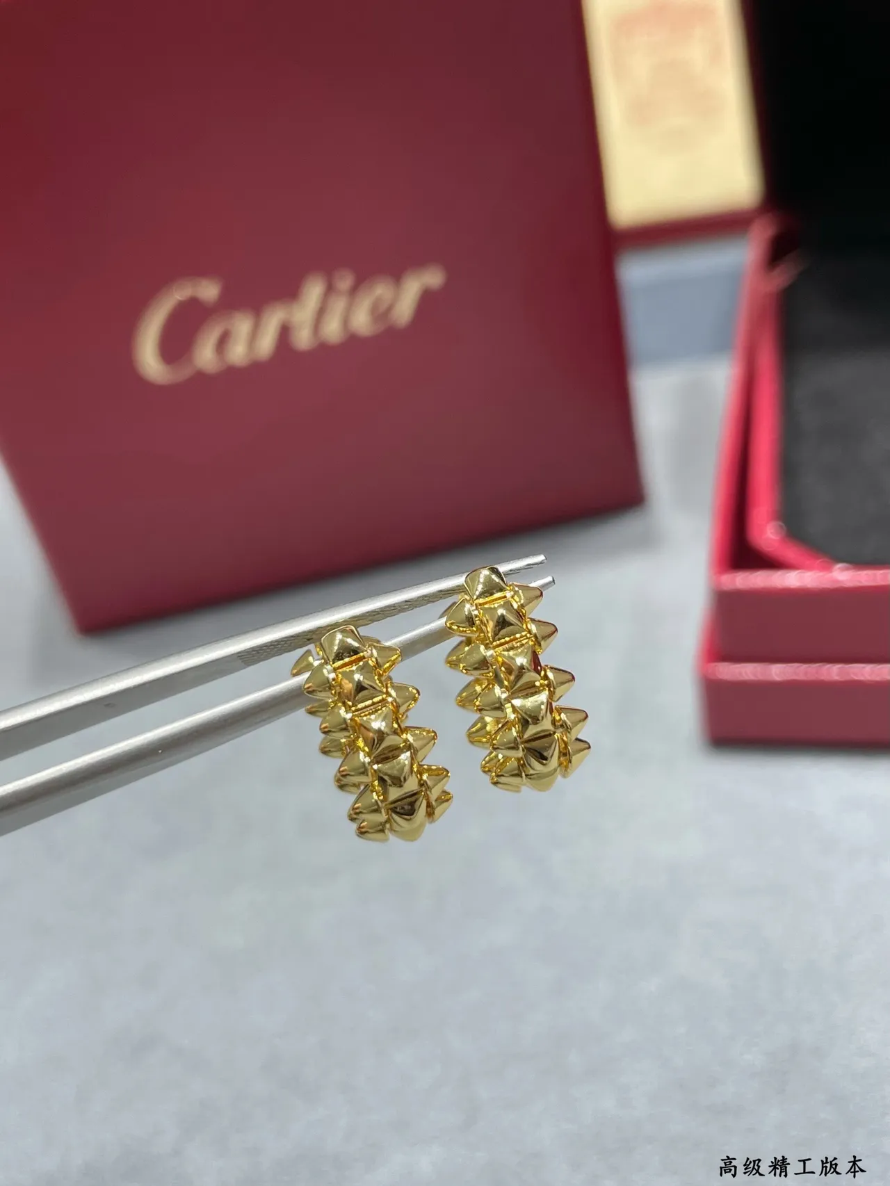 Cartier Gold Silver Interlocking Double-C Motif Textured Granulated Surface Earrings 7