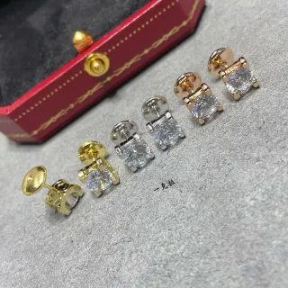 Cartier Gold Silver Square-Cut Stone Four-Prong Claw Setting Earrings