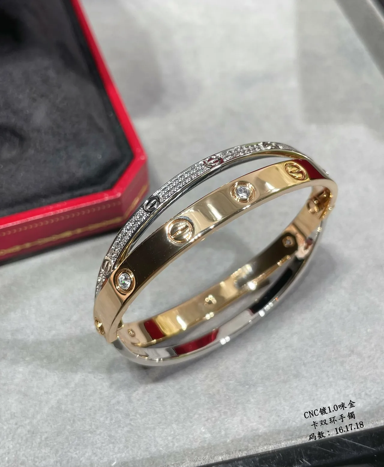 Cartier Juste un Clou Double C Pavé Diamond سوار ذهب ثنائي اللون 6