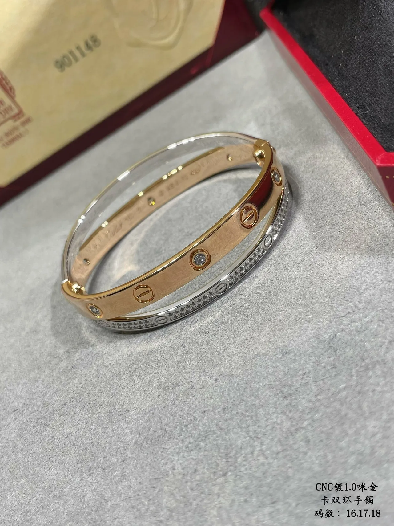 Cartier Juste un Clou Double C Pavé Diamond سوار ذهب ثنائي اللون 7