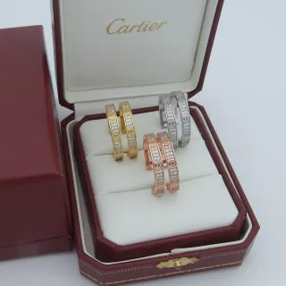 Cartier Love Gold Silver Hinged Hoop Pavé-Set Earrings