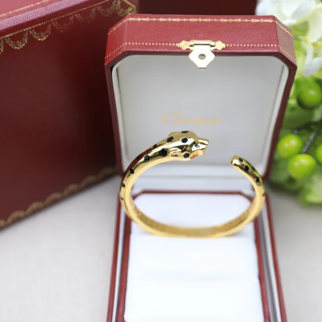 Cartier Panthère সোনা এবং কালো এনামেল প্যান্থার হেড ব্রেসলেট 6
