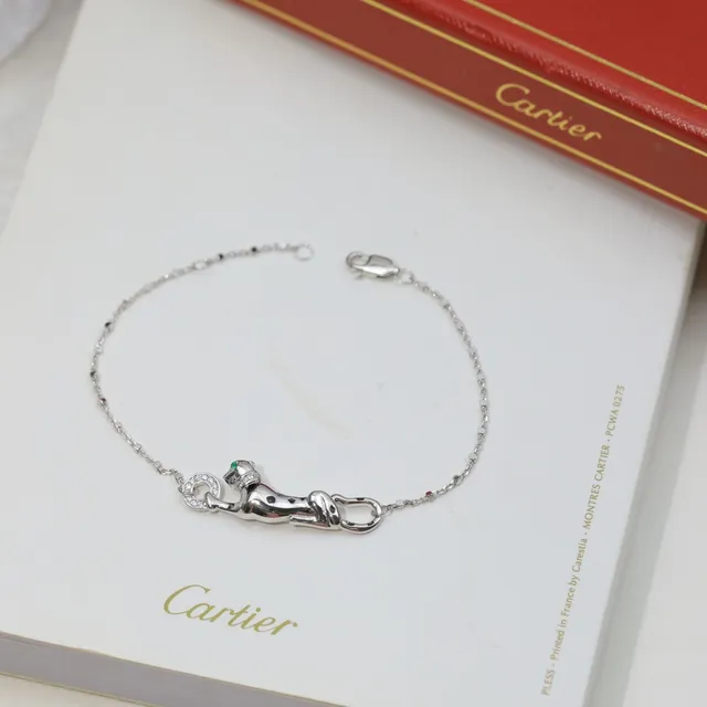 Cartier Panthère Gold Silver Panther Motif Pavé-Set Stones Bracelet 4