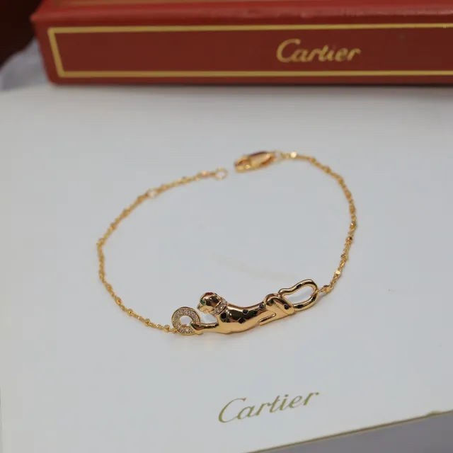 Cartier Panthère Gold Silver Panther Motif Pavé-Set Stones Bracelet 6