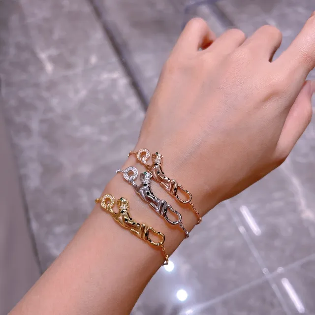 Cartier Panthère Gold Silver Panther Motif Pavé-Set Stones Bracelet 8