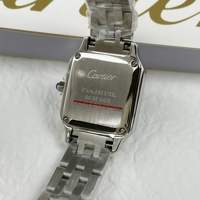 Cartier Santos Square وجه أبيض إطار مرصع بالماس بأسلوب Pavé ساعة ميكانيكية 2