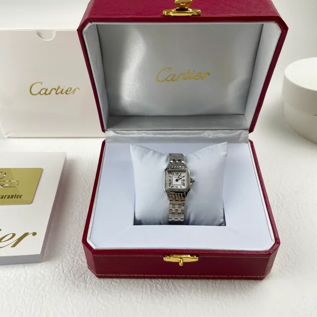 Cartier Santos Square وجه أبيض إطار مرصع بالماس بأسلوب Pavé ساعة ميكانيكية 5