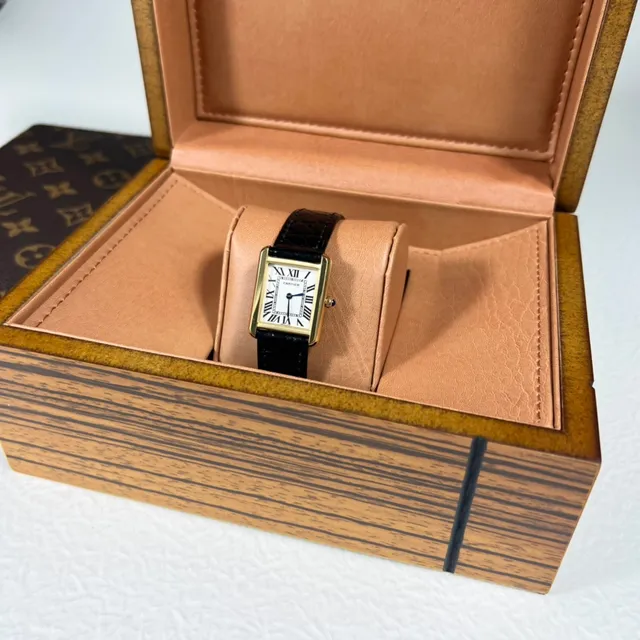 Cartier Tank Louis Rectangular Gold Case White Dial Black Alligator Strap Mechanical Watch 2