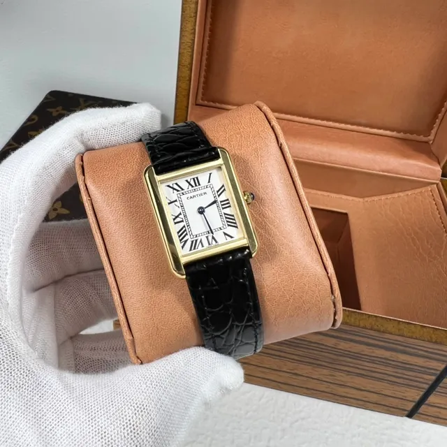 Cartier Tank Louis Rectangular Gold Case White Dial Black Alligator Strap Mechanical Watch 4