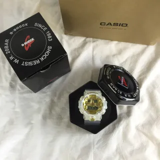 Casio G-Shock GA-100 Translucent White and Gold Sports Watch