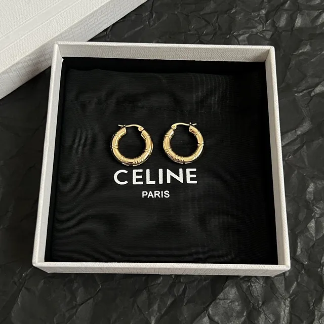 Celine Créoles Texturées Bambou Or Noir Segmentées 5