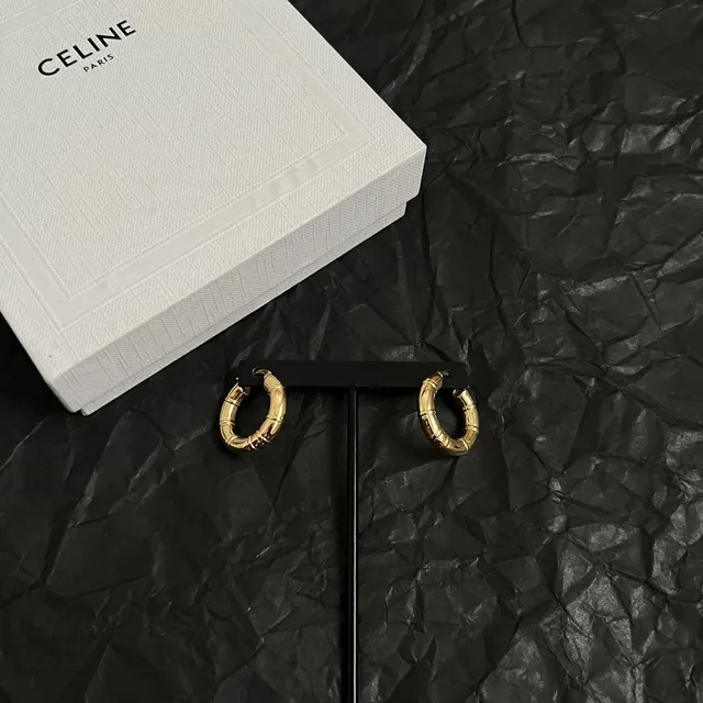 Celine Créoles Texturées Bambou Or Noir Segmentées 6
